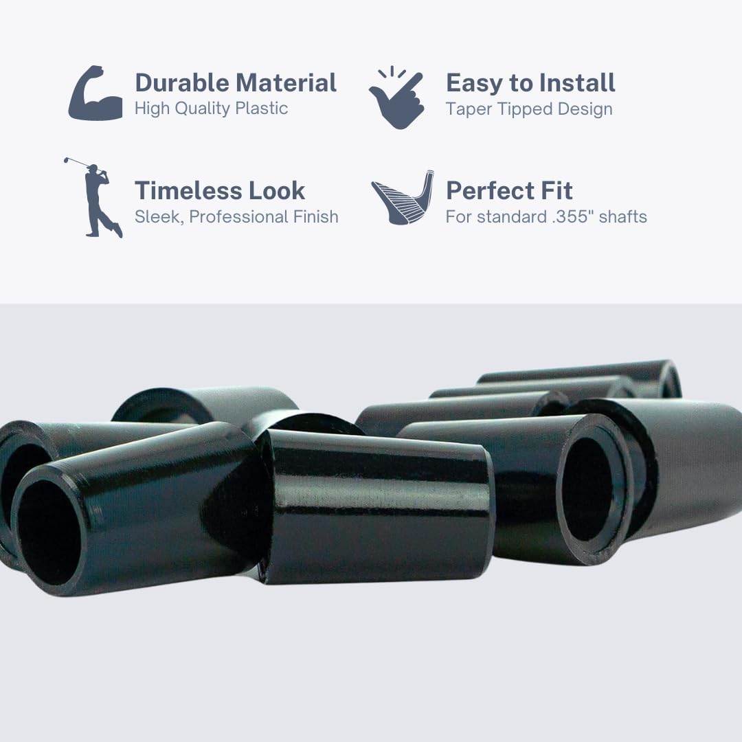 The Golfer's Workshop .355" Taper Tip Black Golf Club Ferrules | Durable Black Plastic, Fits Steel & Graphite Shafts | Easy DIY Installation, Sleek Professional Finish