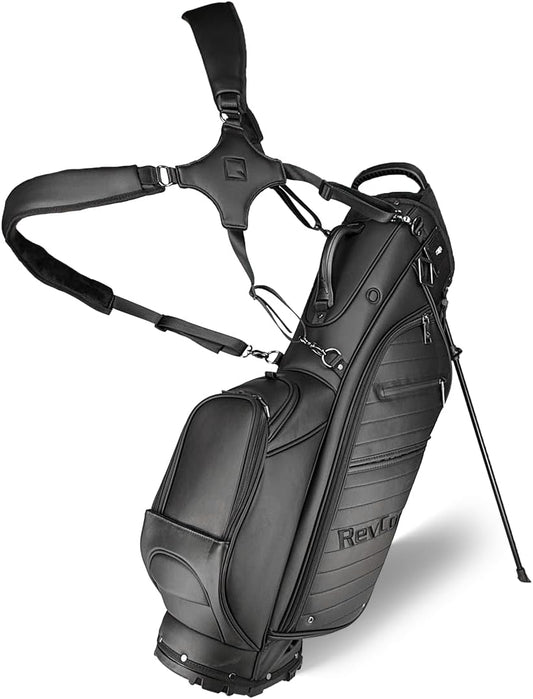RevCore LT Lightweight Golf Stand Bag by CaddyDaddy – Premium Synthetic Leather Carry Golf Bag for Men & Women with 5-Way Divider, Cooler Pocket, Dual Strap – Golf Bag with Stand