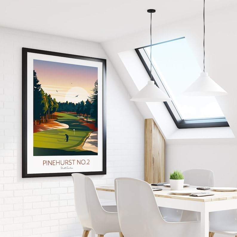 Pinehurst Golf Print - North Carolina - No.2 Golf Course; Pinehurst No.2 Poster; Golf Course Artwork; Vintage Golf Print; North Carolina Golf (Unframed) (16x24)