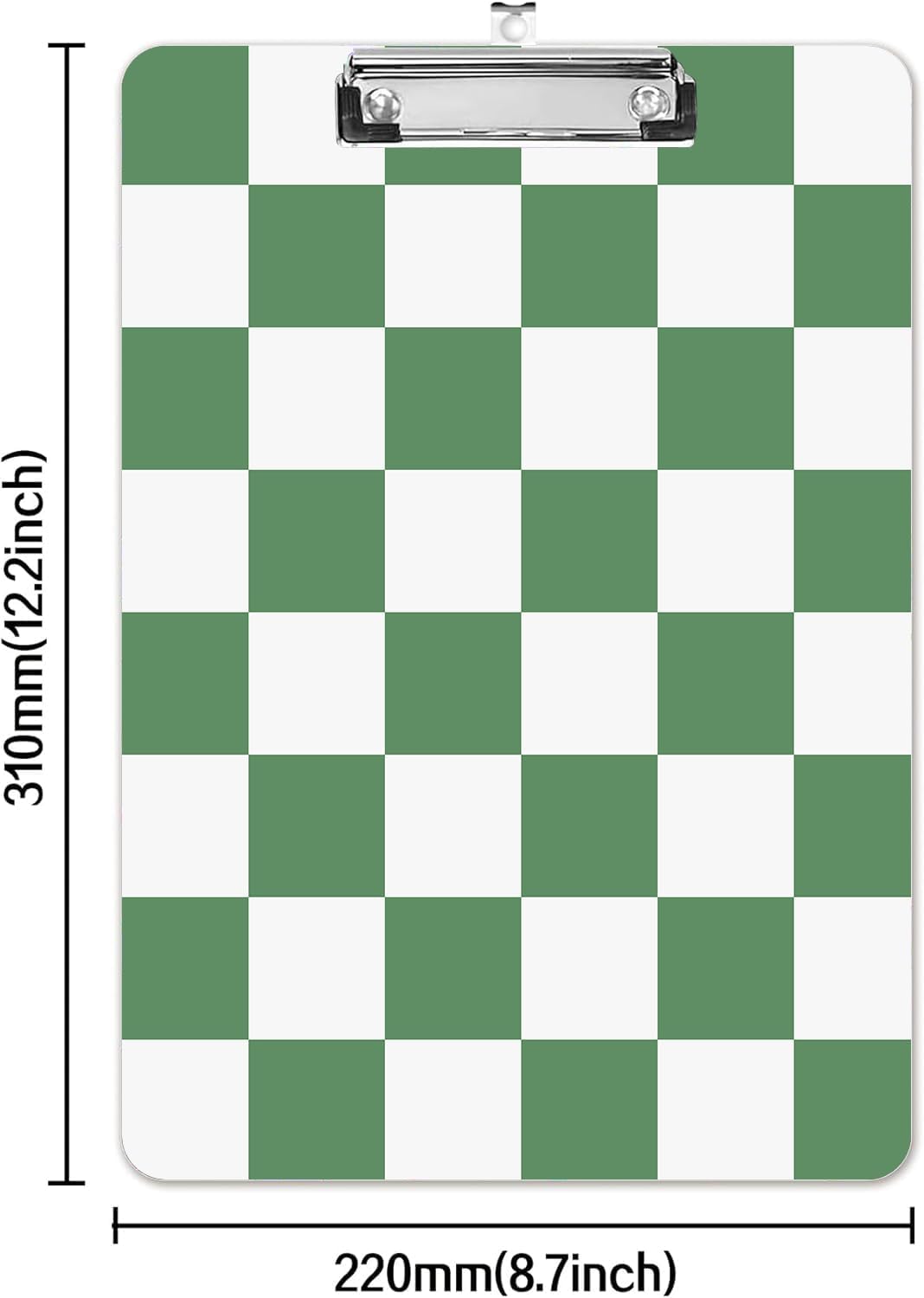 Fashion A4 Clipboard, Standard Letter Size 9" x 12.5", Decorative Wooden Clipboard with Low Profile Metal Clip for Office, School, Teachers, and Students, Green White Checkered Lattice