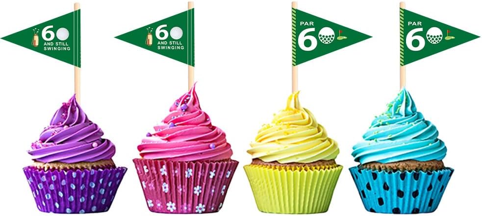 Golf Themed Toothpick Flags, 20 PCS Par 60 And Still Swinging Birthday Cocktail Picks Mini Stick Cupcake Toppers for 60th Birthday Party Food Bar Decorations