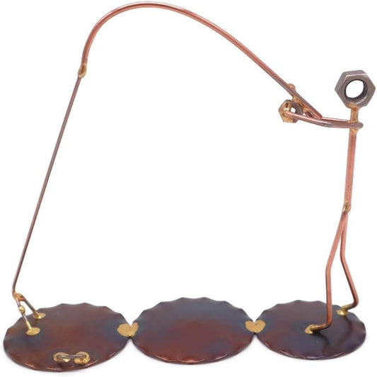 Fisherman with Fish On Collectible Handmade Metal Art Figurine, Desk Accessories, Trophy, Boss Gift, Office Décor, Outdoor Sports, Fishing