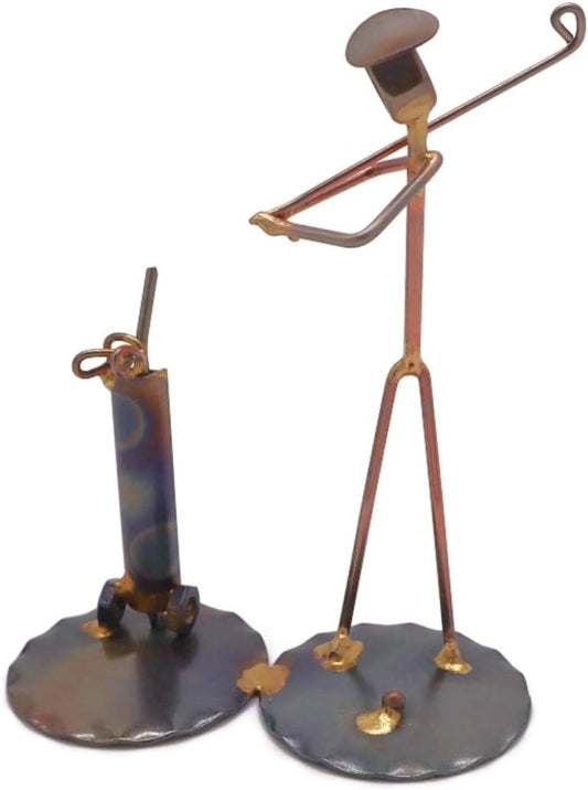 Golf Backswing Man with Clubs Collectible Handmade Metal Art Figurine, Desk Accessories, Trophy, Boss Gift, Office Décor, Business Professional, Golfing