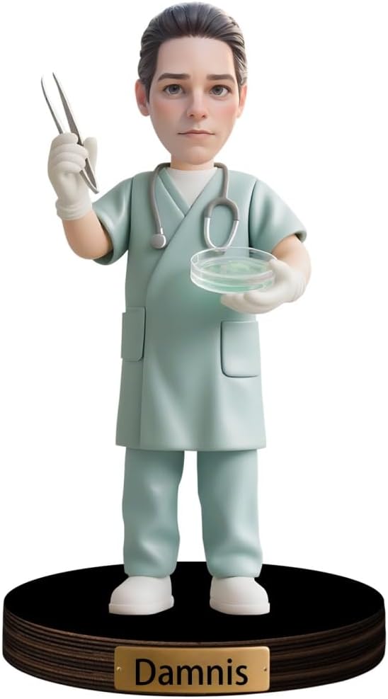 Personalized Cartoon Doctor Sculpture Ornament Sign Custom Men Doctor Office Decor Plaque Funny Doctors Portrait Desktop Figurine Name Desk Plaque Gift for Man Doctor Xmas Birthday,04