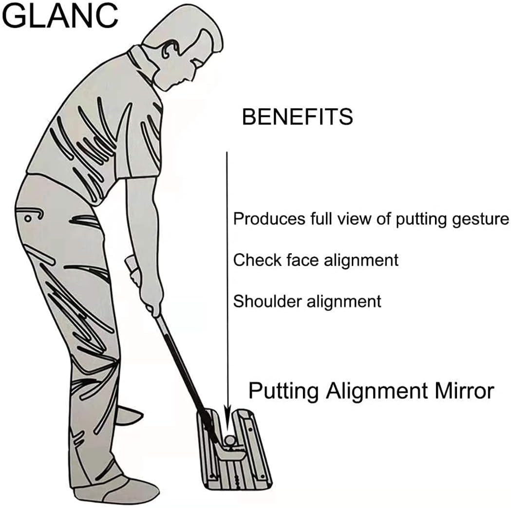GLANC Golf Putting Alignment Mirror (12” x 6”), Putting Training Aids with Carry Bag for Indoor & Outdoor Use, Trainer Putting Practice Mirror for Improving Technique Accuracy Posture
