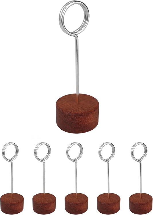 Wood Place Card Holders with Metal Clip 6Pack, 4.3" Tall Table Number/Name Sign Holder, Memo Card Photo Picture Note Clip Stands for Party Restaurant (Silve Circle)