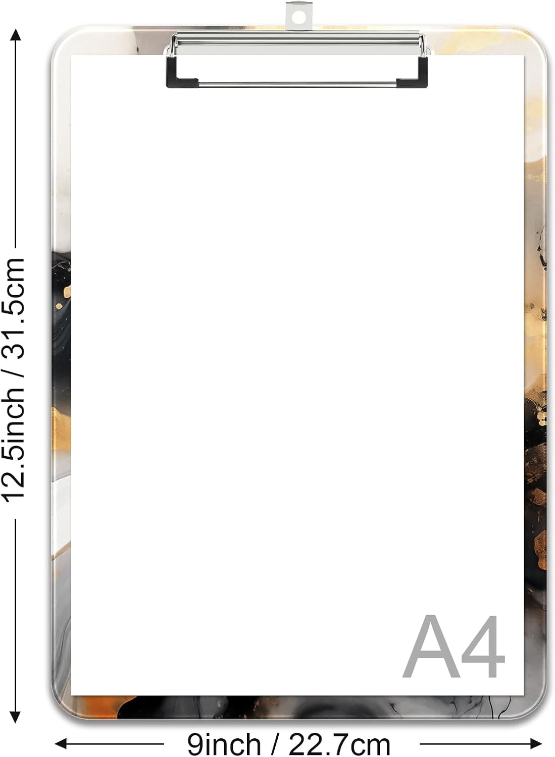 Rimilak Plastic Clipboards with Metal Clip, A4 Letter Size 9 x 12.5 in, Office Decorative for Students Women Men and Kids, Cute Custom Pattern, White Gold Marble