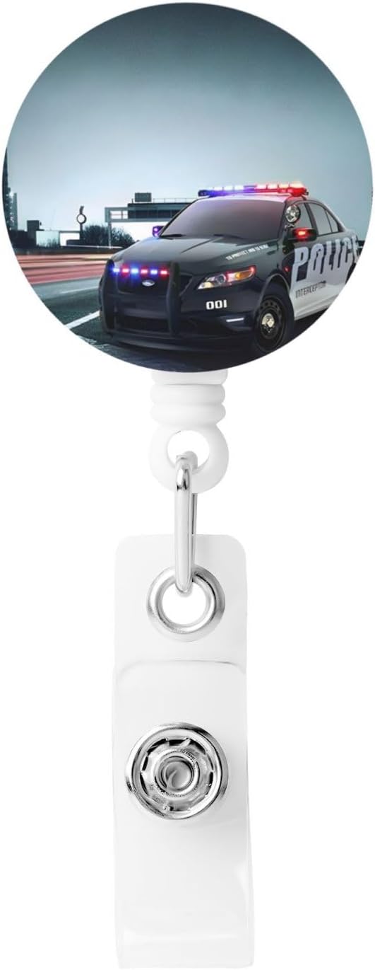 Police Car Badge Reels Retractable Badge Holder with Clip for Id Name Tag Office Worker Student Teacher Nurse Doctor