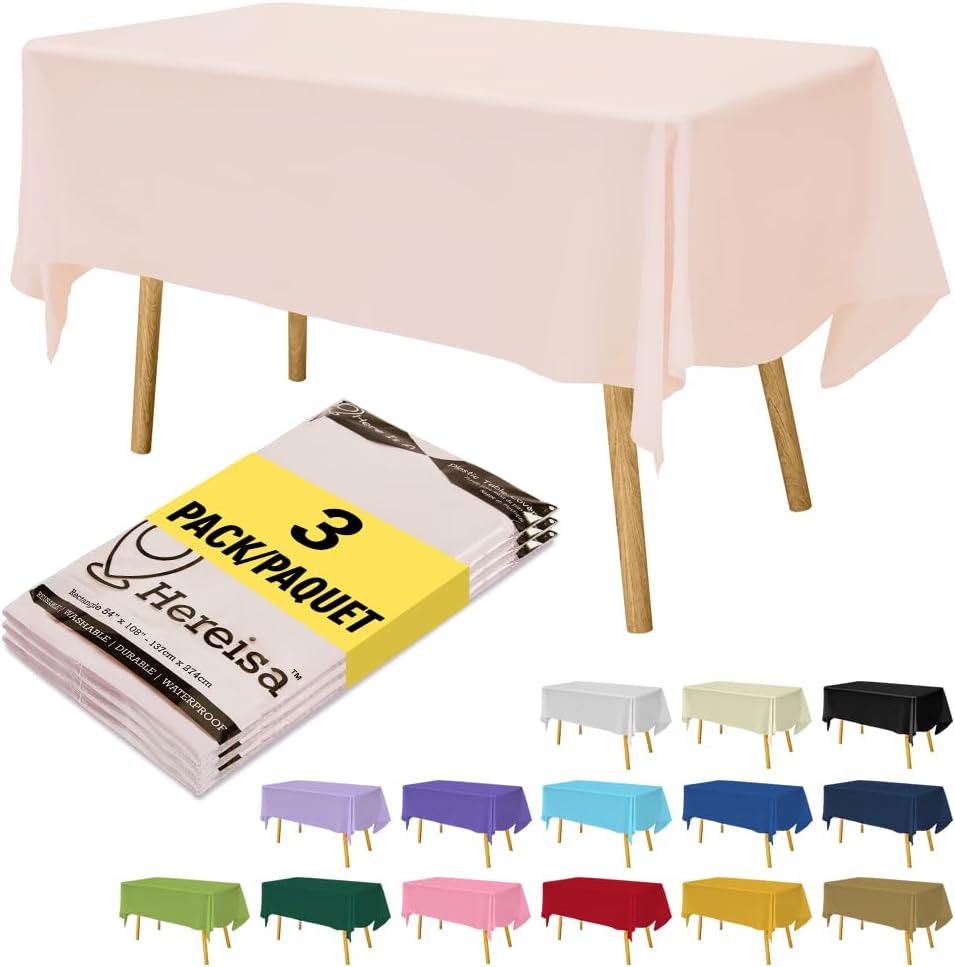 Tablecloths Plastic 3 Pack Light Pink Disposable Table Covers 54" x 108" Baby Pale Pink Table Cloths for Parties Bridal Shower Engagement Wedding Birthday, Fits 6 to 8 Foot Rectangle Tables