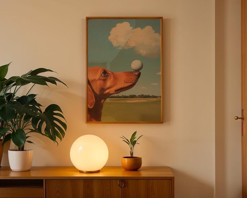 Nationcog Elegant Dachshund Golf Wall Art, Retro Wiener Dog Sports Oil Painting Print for Bar, Office or Home Decor, Playful Golfer Artwork for Dog Lovers (Unframed) (11x14)