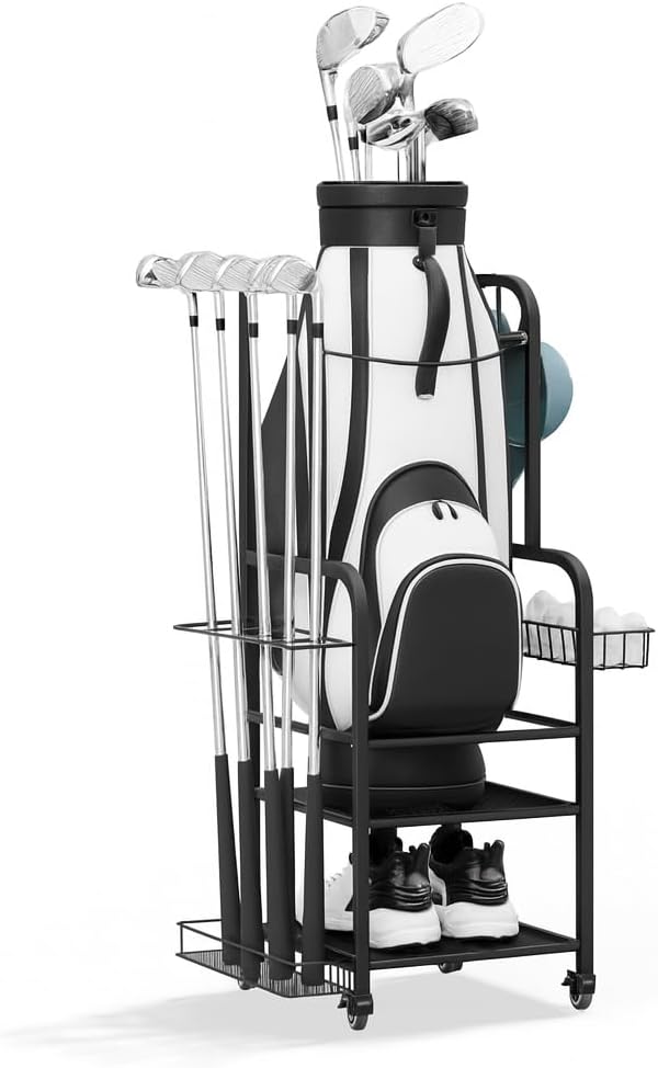niffgaff Golf Bag Organizer Golfing Storage Stand for Garage Golf Bags Golfing Rack with Wheels Black