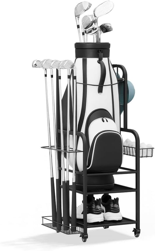 niffgaff Golf Bag Organizer Golfing Storage Stand for Garage Golf Bags Golfing Rack with Wheels Black