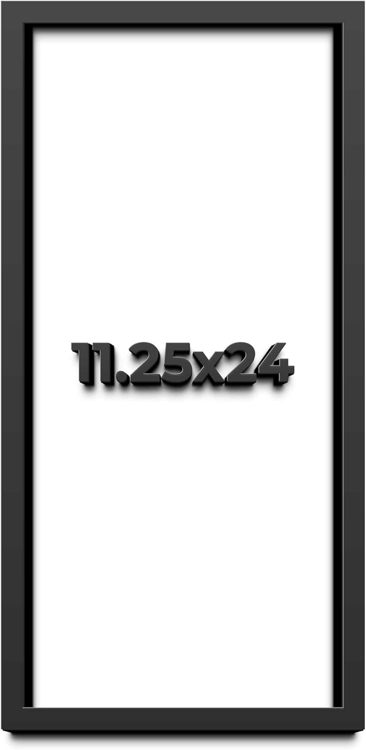 11.25x24 Shadow Box Black Solid Wood Display Frame with White Acid-Free Backing UV Acrylic & Hanging Hardware - with 3/4" Usable Depth