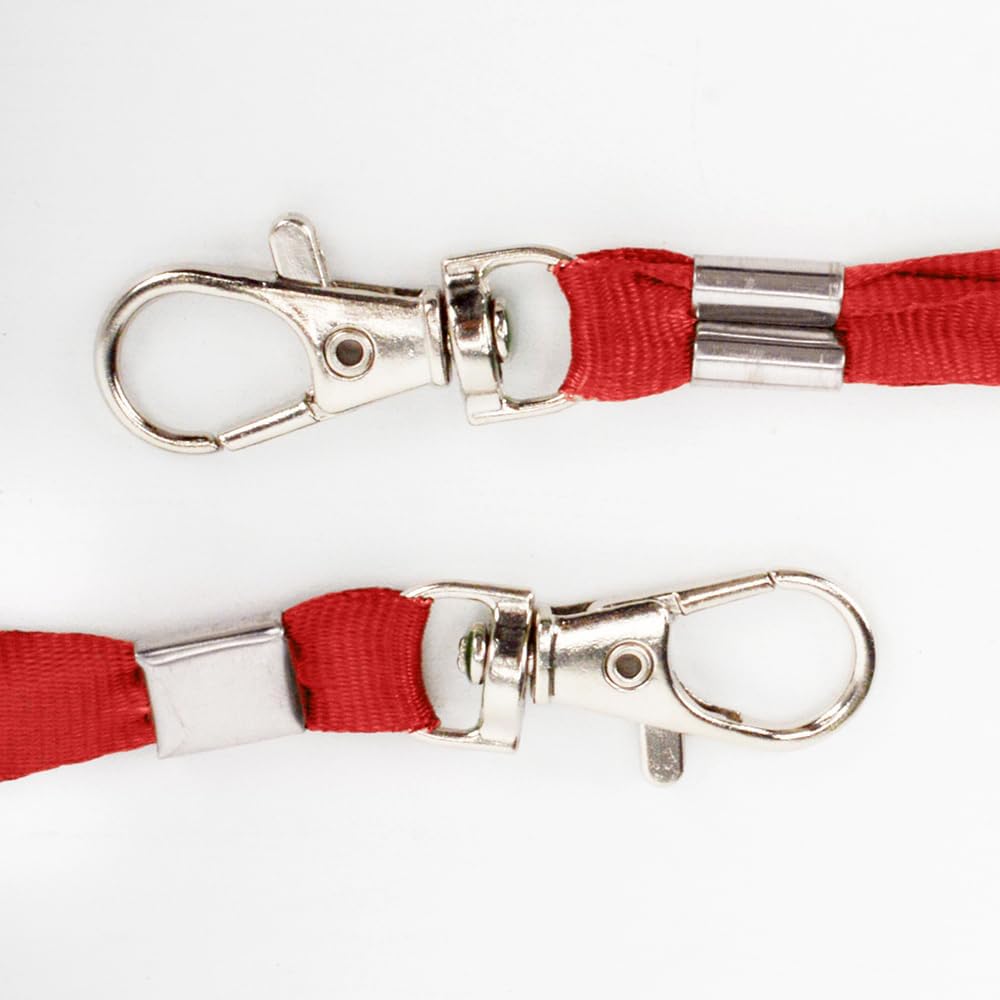 Lanyards 100 Pcs Bulk Lanyard for Id Badges Flat Black Lanyard with Badge Clip Swivel Hook (100, Red)