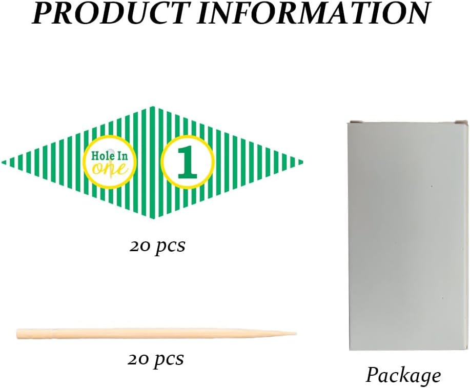 Golf Themed Toothpick Flags, 20 PCS Hole In One 1st Birthday Golf Cocktail Picks Mini Stick Cupcake Toppers Flags for Baby 1st Birthday Party Food Bar Decorations (Stripe Hole In 1)