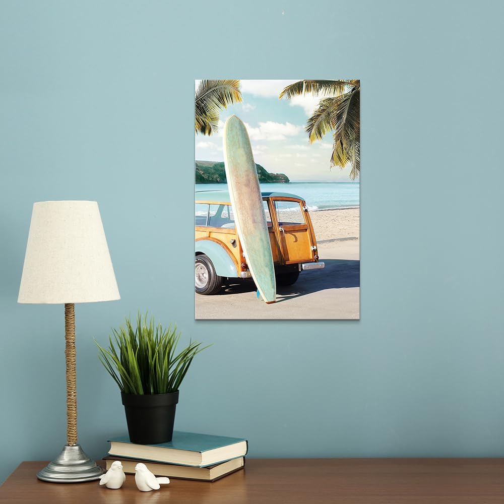 coastal wall art surfboard pictures: beach car wall decor seaside artwork surfing ocean print in beach canvas painting for bathroom 11" x 16"