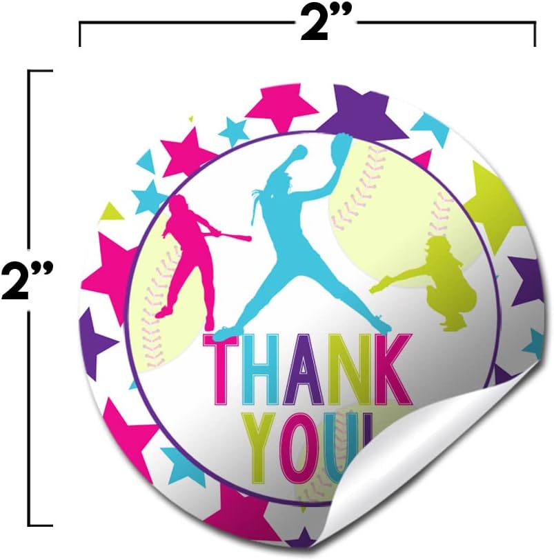 Batter Up Softball Themed Birthday Party Sticker Labels, 40 2" Party Circle Stickers by Amanda Creation, Great for Party Favors, Envelope Seals & Goodie Bags