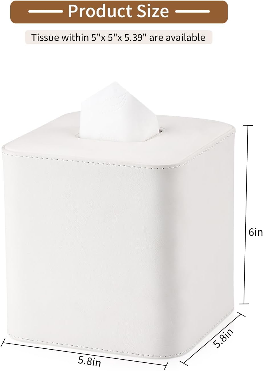 GORESE Square Tissue Box Cover Leather Kleenexs Box Cover, Cute Tissue Cover for for Cube Box Tissues, Tissue Box Holder for Bedroom, Living Room, Bathroom, Cream White