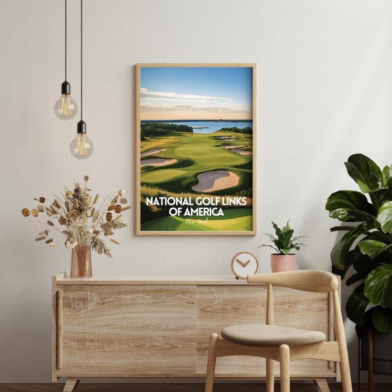 National Golf Links of America Wall Art, New York Coastal Course Poster for Office or Living Room, Vintage Golf Decor, Golf Gift for Dad, Husband, or Sports Lovers (Unframed) (20x30)