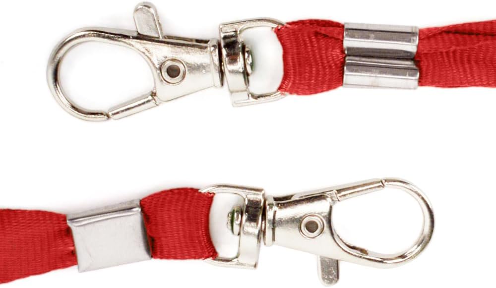 Lanyards 10 Pcs Bulk Lanyard for Id Badges Flat Black Lanyard with Badge Clip Swivel Hook (10, Red)