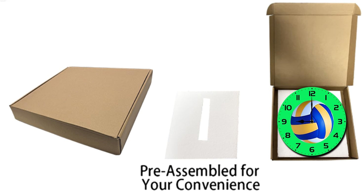 Soliyoahee Volleyball Clock Round Wooden Wall Clock Home Decor Silent No Tick Battery Powered for Living Room Bedroom Kitchen Bathroom 10inch