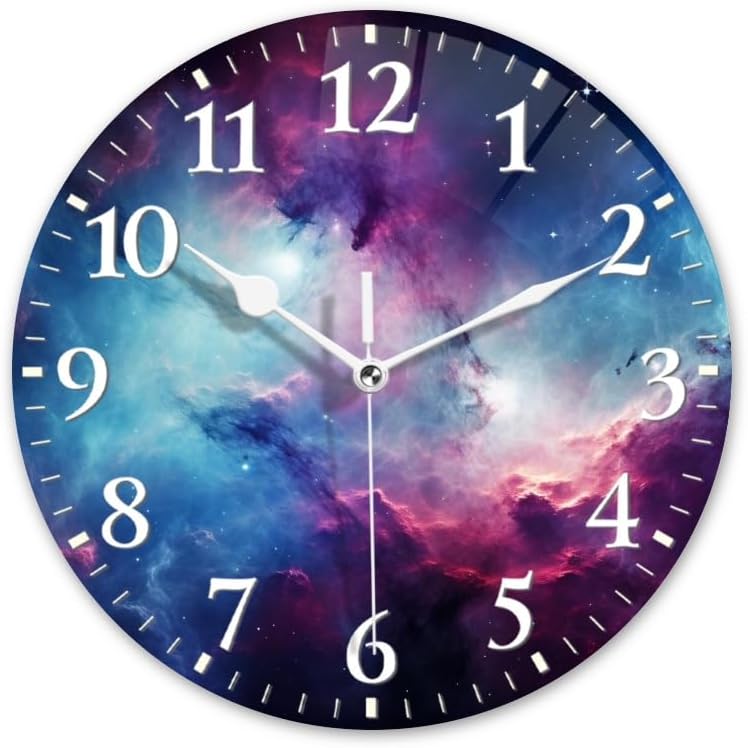 Nebula Wall Clock Non-Ticking Silent Clocks Battery Operated Analog Decor Clock for Home-Amazing Nebula with Blue and Purple Colors(16inch)