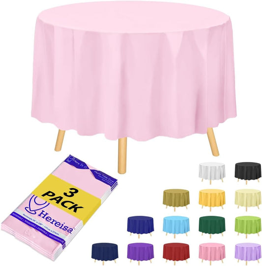 Brand Round Blush Pink Plastic 84" Disposable Tablecloth (3 Pack), Party & Event Decorative Cover