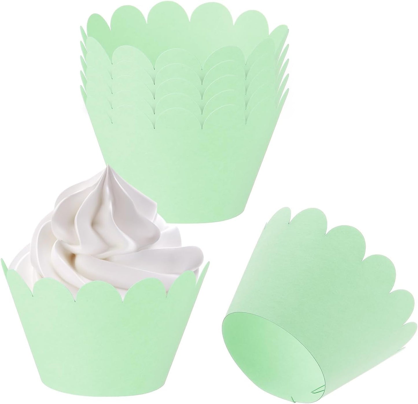PATIKIL Cupcake Wrappers Paper, 50 Pack Baking Cups Standard Wave Decoration for Anniversary Birthday Weddings and Parties, Green