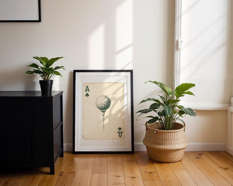 Nationcog Vintage Golf Playing Card Wall Art, Retro Ace of Spades Sports Print for Bar, Office or Game Room Decor, Classic Golfer Poster with Tee Time Theme (Unframed) (27x40)