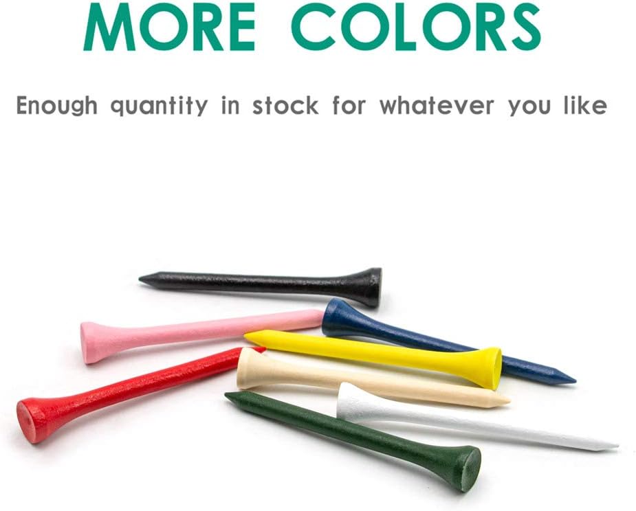 THIODOON Golf Tees Professional Natural Wood Golf Tees Pack of 100, Golfing Tees Multiple Colors Size 3-1/4 inch, 2-3/4 inch or 2-1/8 inch, Tall Golf Tees Bulk Reduce Side Spin and Friction