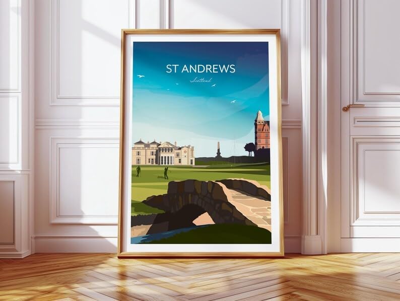 Nationcog Golf Print of St Andrews 18th Hole - Scotland, St Andrews Golf Poster, Vintage Golf Travel Poster, Scotland Golf Course Art, Golf Course Wall Art, St Andrews Print (Unframed) (16x24)
