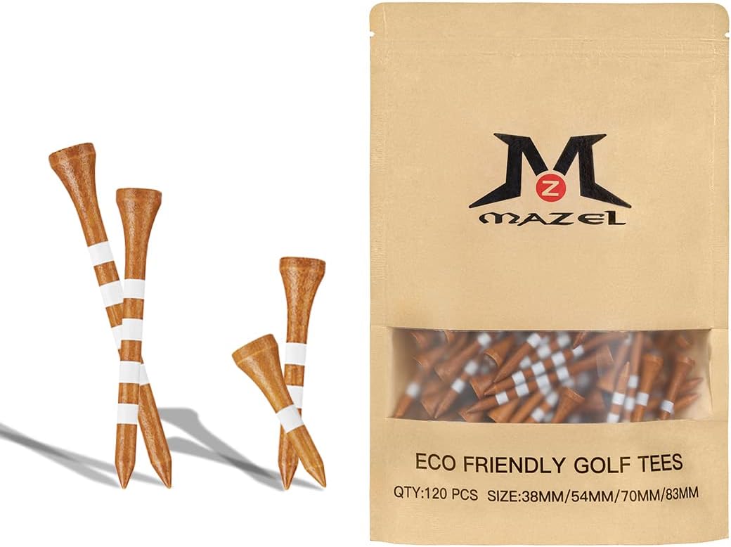 MAZEL Natural Wood/Bamboo Golf Tees 2 3/4 Inch & 3 1/4 Inch,Pack 50 or 120,Reduce Friction & Side Spin,More Stable Golf Tees