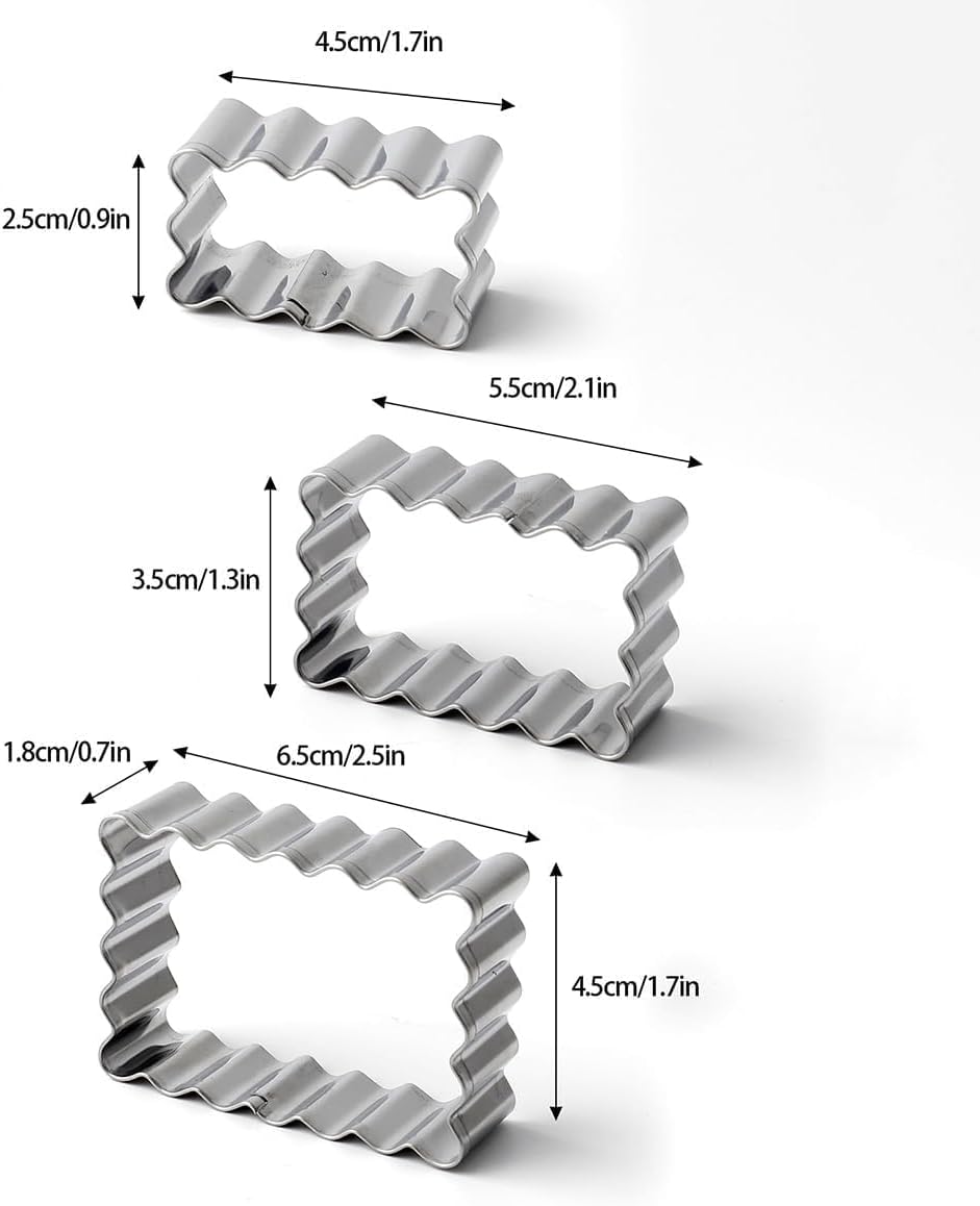 Doczen 6Pcs Scalloped Cookie Cutter Set, 2 Inch Square & 2.5 Inch Small Rectangle, Jagged Edge Design