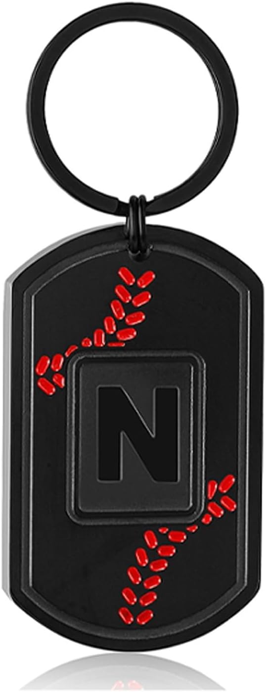 Initial Keychain Gifts for Men,Baseball Dog Tag Mens Keychains for Men Him Dad