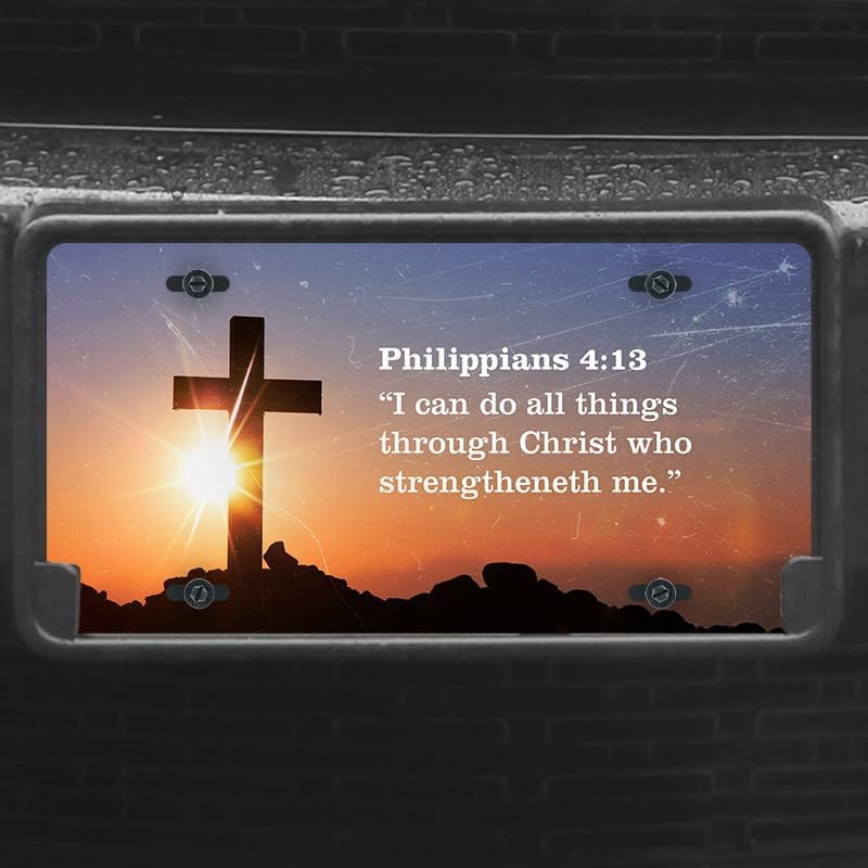 Unique Vanity License Plates | 16 Individual Designs | 3 Sizes (Automobile, Golf Cart, Motorcycle/Bike) | Made in U.S.A. | Custom Car Tags (Philippians 4:13, Motorcycle/Bike (6" x 3"))