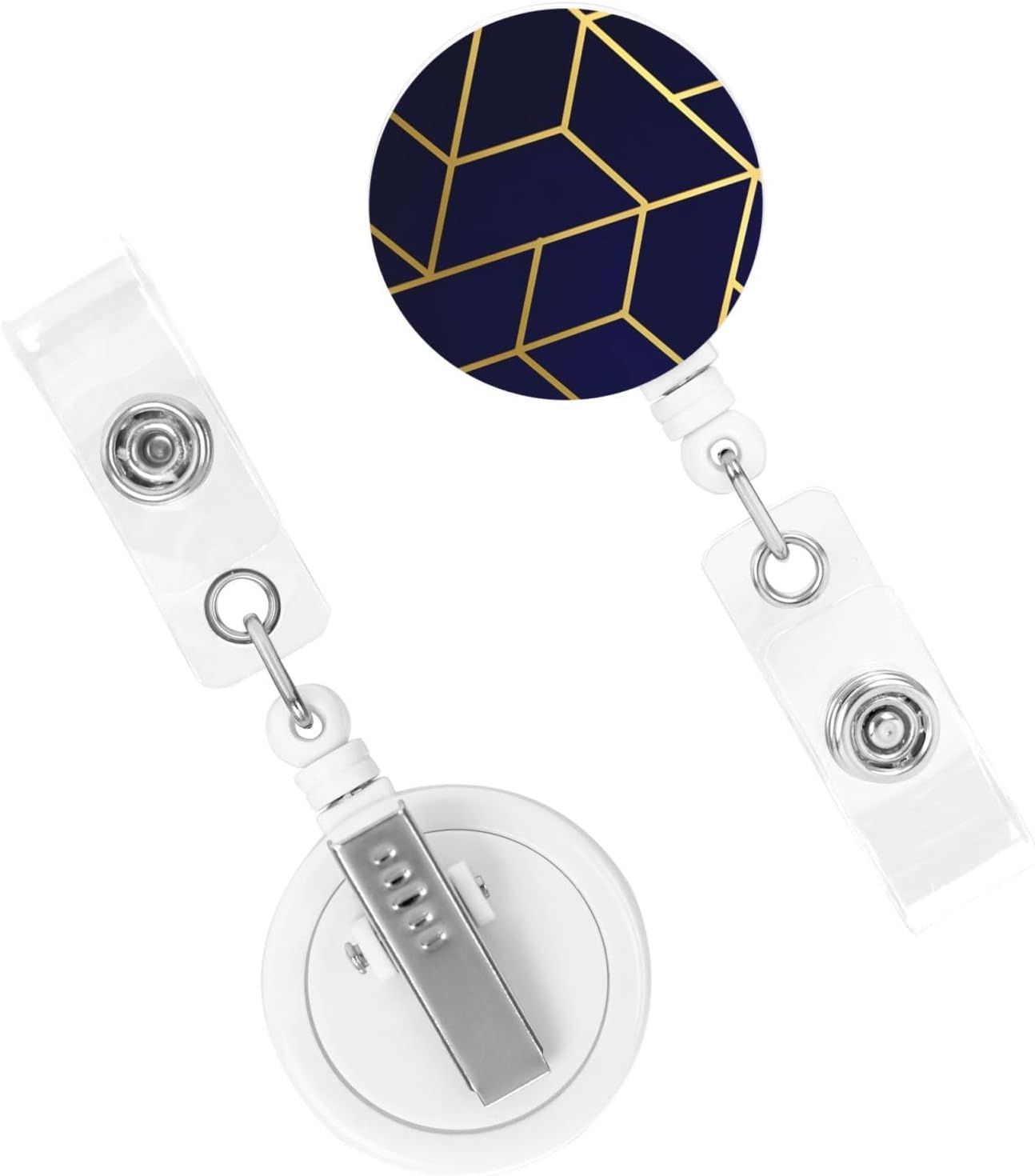 Geometric Navy Blue Gold Badge Reels Retractable Badge Holder with Clip for Id Name Tag Office Worker Student Teacher Nurse Doctor