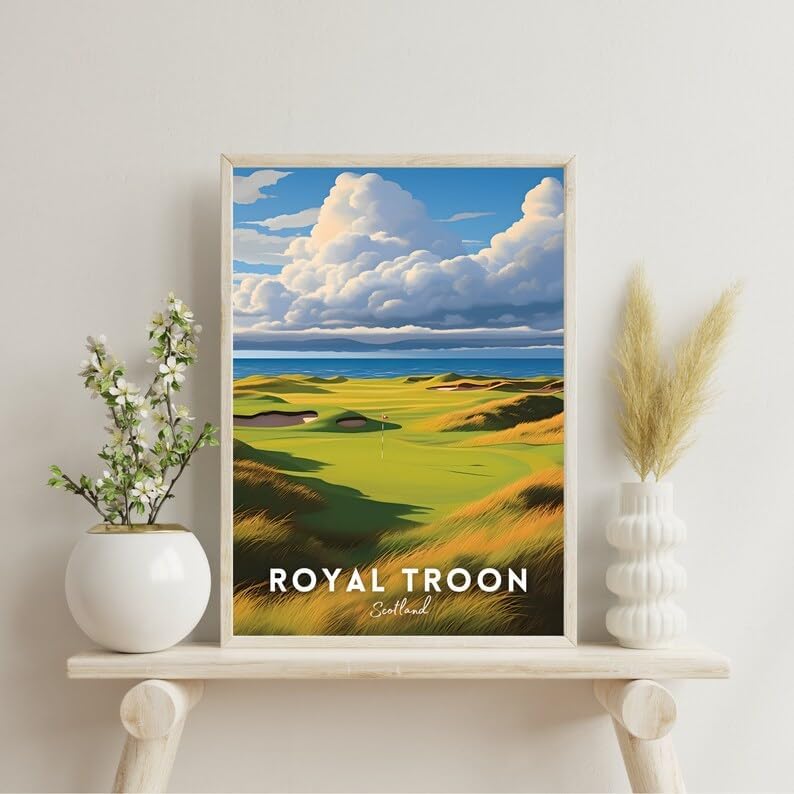 Nationcog Royal Troon Golf Poster, Vintage Scotland Travel Wall Art Print, Retro Golf Links Artwork, Classic Sports Decor Gift for Enthusiasts (Unframed) (11x14)