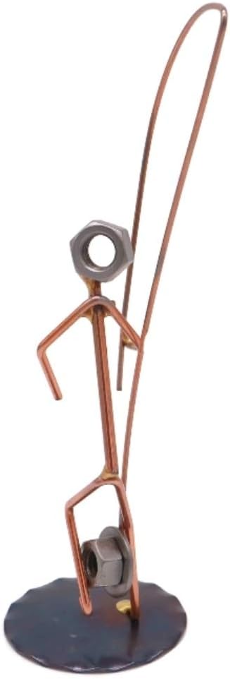 Hooked Hat Fisherman Collectible Handmade Metal Art Figurine, Desk Accessories, Trophy, Boss Gift, Office Décor, Outdoor Sports, Fishing