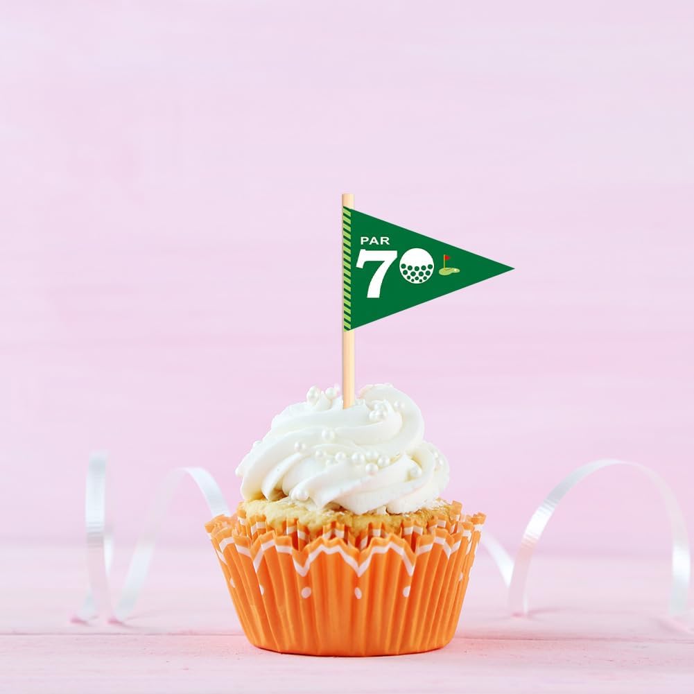 Golf Themed Toothpick Flags, 20 PCS Par 70 And Still Swinging Birthday Golf Cocktail Picks Mini Stick Cupcake Toppers Flags for Par 70 Golf 70th Birthday Party Food Bar Decorations (Par 70)