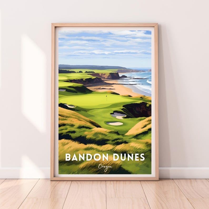 Nationcog Bandon Dunes Golf Wall Art Poster, Oregon Coastal Course Print with Rugged Ocean Views, Vintage Decor for Office or Bedroom, Ideal Gift for Dad or Husband (Unframed) (27x40)