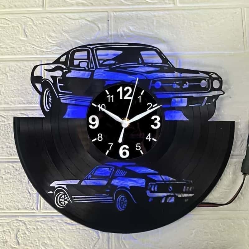 Classic Muscle Car Vinyl Record Wall Clock, Surprise Creative Wall Decorations, 12 in Diameter, Black