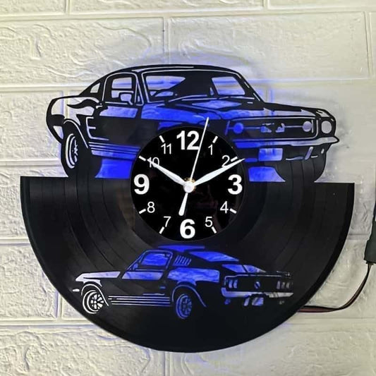 Classic Muscle Car Vinyl Record Wall Clock, Surprise Creative Wall Decorations, 12 in Diameter, Black