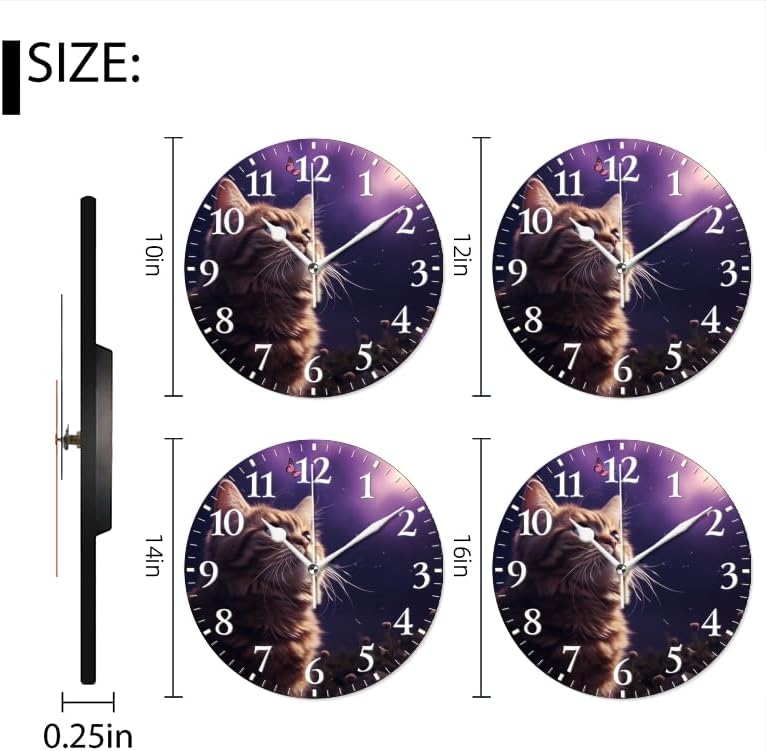 Cat Wall Clock Non-Ticking Silent Clocks Battery Operated Analog Decor Clock for Home-Cute Cat Gazing at Butterflies in The Sky(14inch)