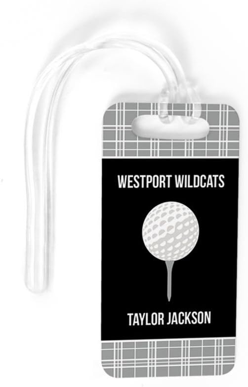 ChalkTalkSPORTS Golf Luggage & Bag Tag | Personalized Team with Golf Ball | Standard Lines on Back | Small | Gray/Black