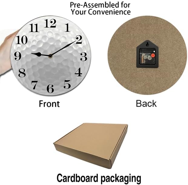 Golf Wall Clock Sport Ball Wall Clock Wooden Clock Wall Decor Battery Operated Clocks Wall Clock Non Ticking Quartz Analog Bathroom Clock Round 10inch