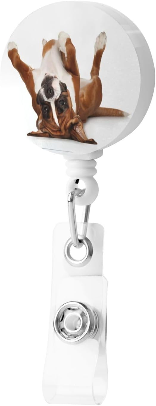 Boxer Dog Badge Reels Retractable Badge Holder with Clip for Id Name Tag Office Worker Student Teacher Nurse Doctor