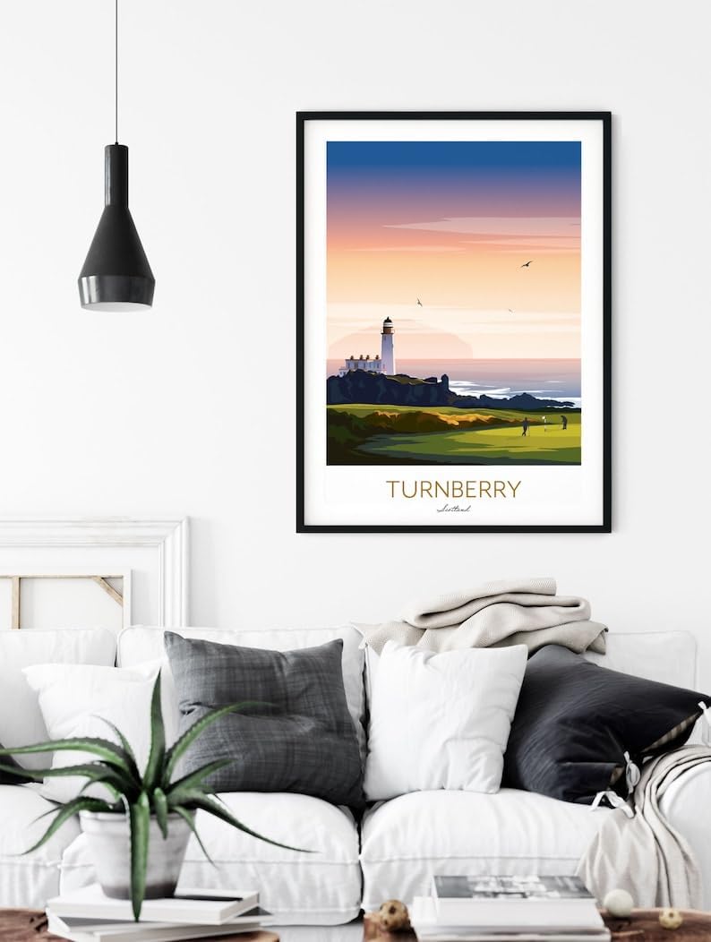 Turnberry Golf Print – Scotland; Turnberry Golf Poster; Scotland Golf Print; Lighthouse Golf Art; Vintage Golf Poster; Turnberry Wall Décor (Unframed) (9x11)