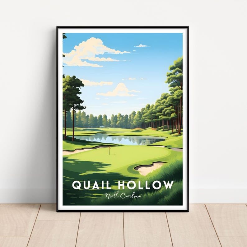 Nationcog Quail Hollow Golf Poster, Vintage North Carolina Wall Art Print, Retro Golf Course Landscape Decor, Sports Artwork for Man Cave or Office (Unframed) (20x30)