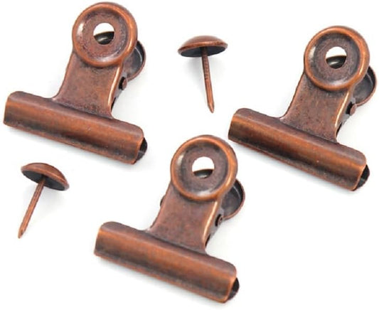 10 Pack Bulldog Clips with Push-pins for Corkboard,Metal Clips for Crafts, Metal Binder Clips for Pictures, Spring Paper Clamps for Office Documents (Copper,2inch)