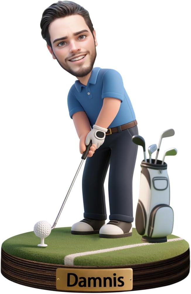 Personalized Golfer Caricature Figurine Desk Decor Plaque Custom Golf Lover Figurine Ornament Sign Golfer Photo Cartoon Portrait Name Plaque Gifts for Christmas Birthday Anniversary,01